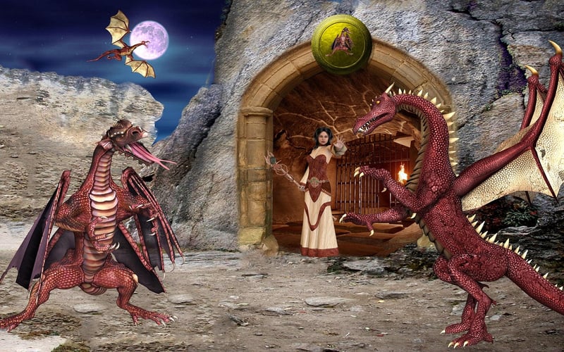 Fantasy landscape with a dragon